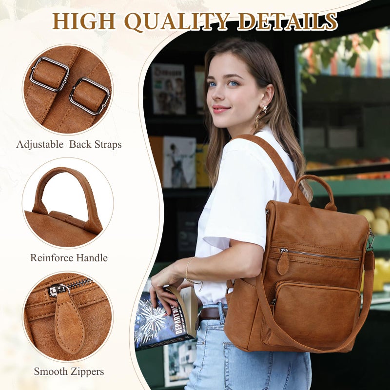 RAVUO Anti-theft Backpack Purse,Fashion Women PU Leather Travelling Bags Ladies Convertible Shoulder Bag Three Ways to Carry - Image 3